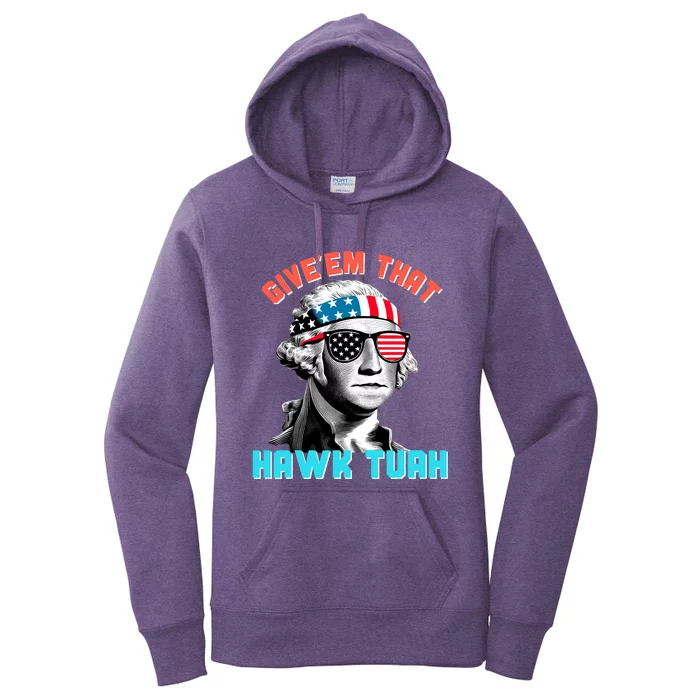 Hawk Tuah Funny 2024 4th Of July Meme Women's Pullover Hoodie