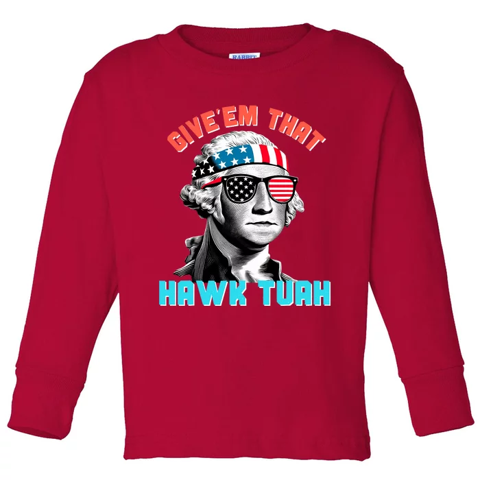 Hawk Tuah Funny 2024 4th Of July Meme Toddler Long Sleeve Shirt