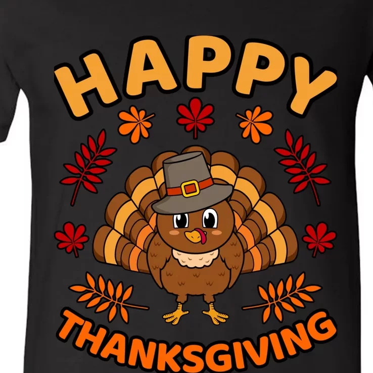 Happy Thanksgiving Funny Turkey Family Graphic V-Neck T-Shirt