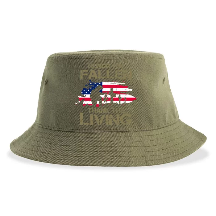 Honor The Fallen Thank The Living Memorial Day Veteran Funny Gift Sustainable Bucket Hat