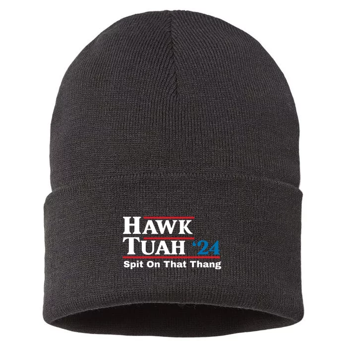 Hawk Tuah Funny Saying Sustainable Knit Beanie