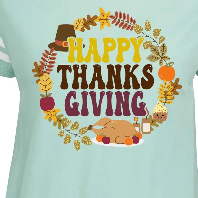 Happy Thanksgiving Fall Holiday Enza Ladies Jersey Football T-Shirt