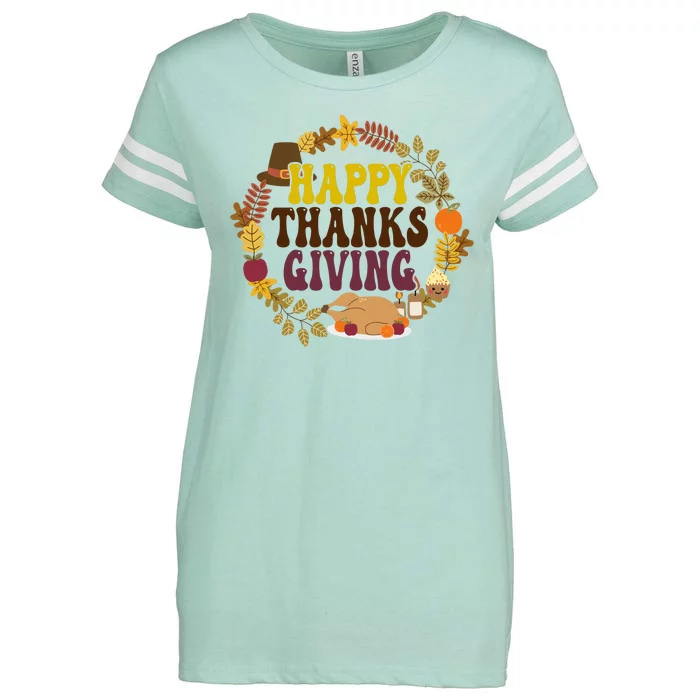 Happy Thanksgiving Fall Holiday Enza Ladies Jersey Football T-Shirt