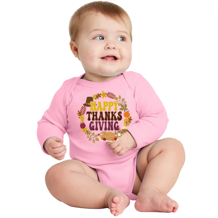 Happy Thanksgiving Fall Holiday Baby Long Sleeve Bodysuit