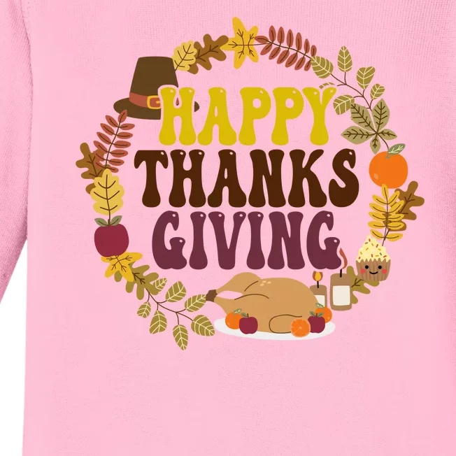 Happy Thanksgiving Fall Holiday Baby Long Sleeve Bodysuit