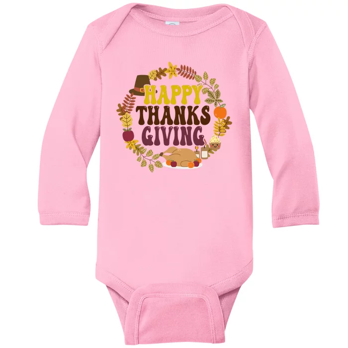 Happy Thanksgiving Fall Holiday Baby Long Sleeve Bodysuit