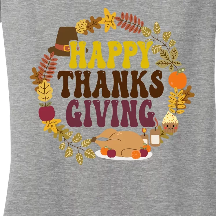 Happy Thanksgiving Fall Holiday Women's V-Neck T-Shirt