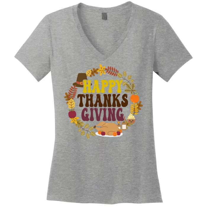 Happy Thanksgiving Fall Holiday Women's V-Neck T-Shirt