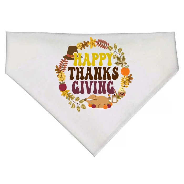 Happy Thanksgiving Fall Holiday USA-Made Doggie Bandana