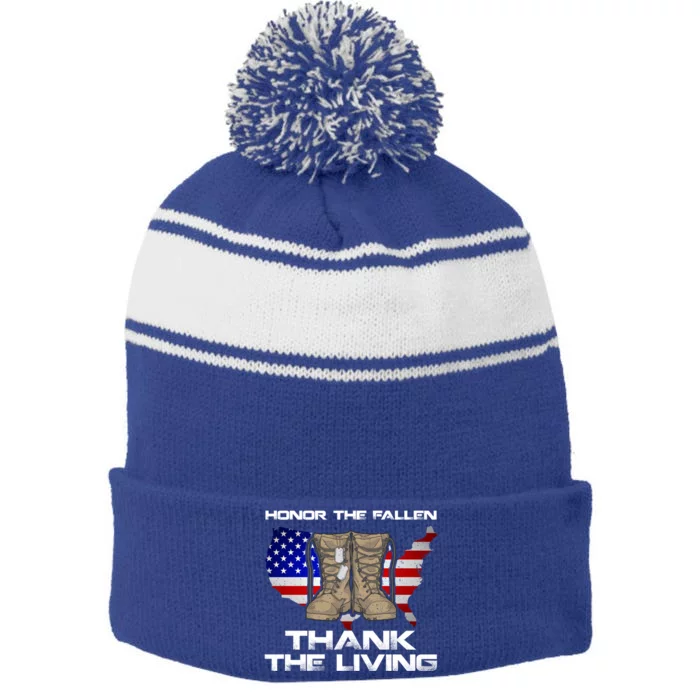 Honor The Fallen Thank The Living Military Veteran Gift Stripe Pom Pom Beanie