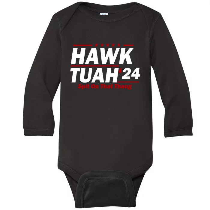 Hawk Tuah Funny Saying Baby Long Sleeve Bodysuit