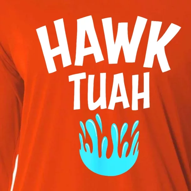 Hawk Tuah Funny Gift Cooling Performance Long Sleeve Crew