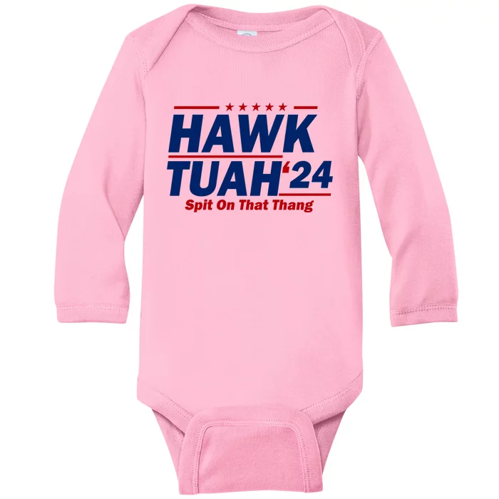 Hawk Tuah Funny Saying Baby Long Sleeve Bodysuit