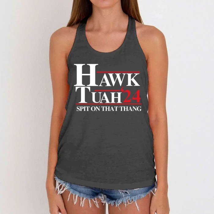 Hawk Tuah Funny Saying Women's Knotted Racerback Tank