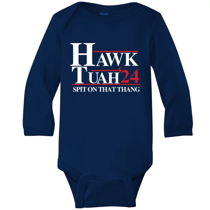 Hawk Tuah Funny Saying Baby Long Sleeve Bodysuit