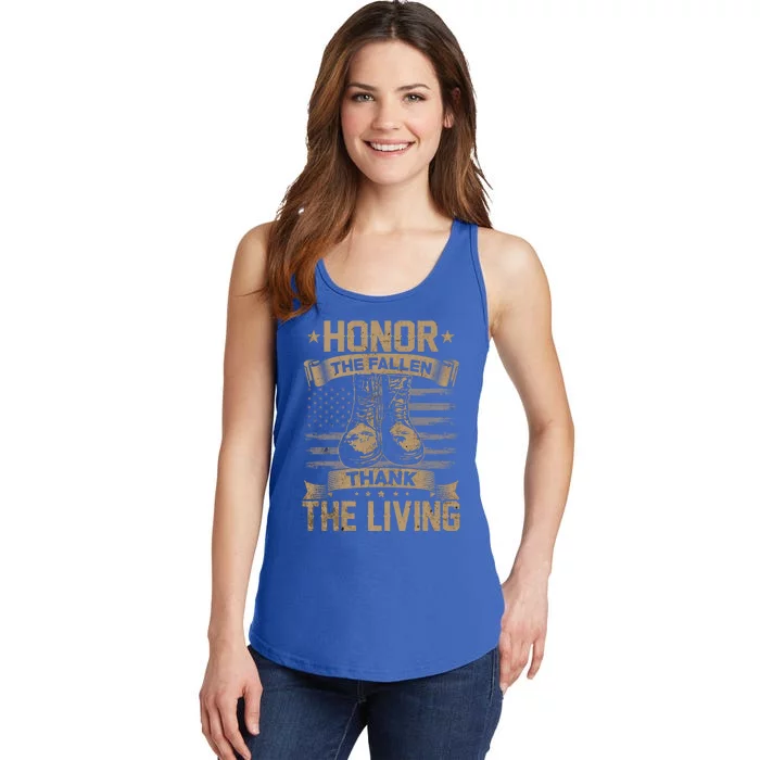 Honor The Fallen Thank The Living Memorial Day Veterans Day Gift Ladies Essential Tank