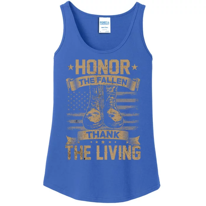 Honor The Fallen Thank The Living Memorial Day Veterans Day Gift Ladies Essential Tank