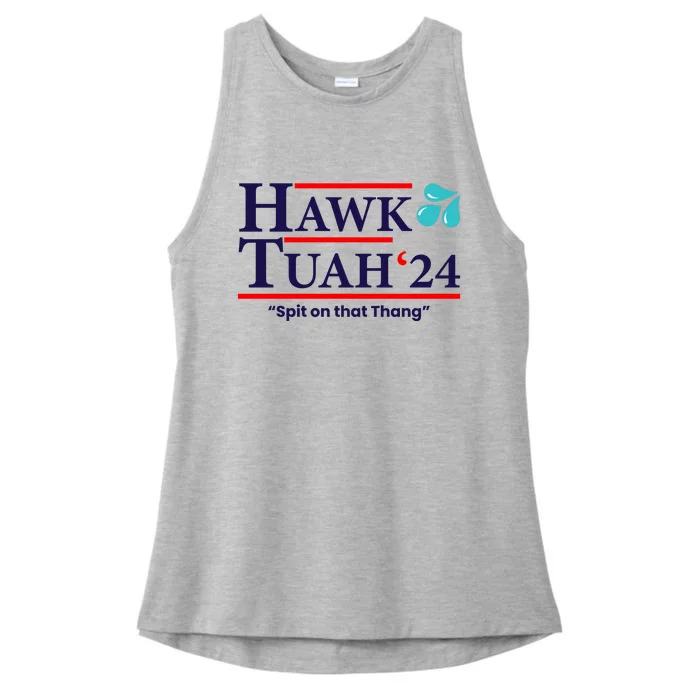 Hawk Tuah Funny Saying Ladies Tri-Blend Wicking Tank