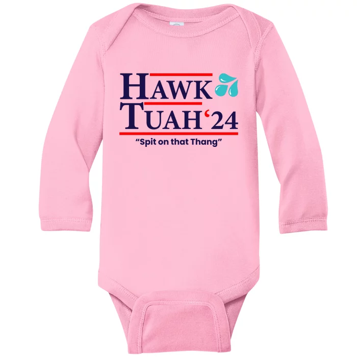 Hawk Tuah Funny Saying Baby Long Sleeve Bodysuit