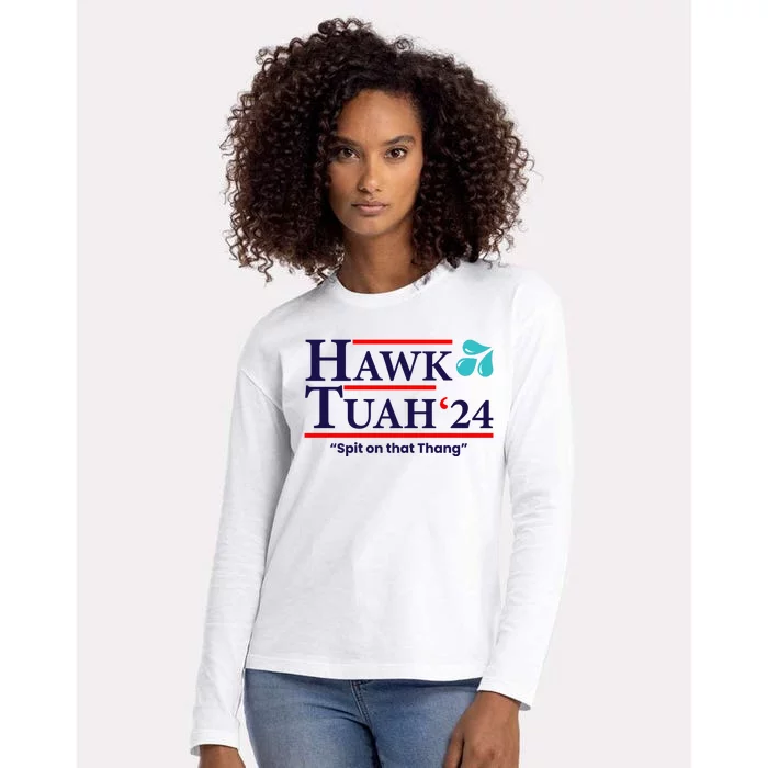 Hawk Tuah Funny Saying Womens Cotton Relaxed Long Sleeve T-Shirt