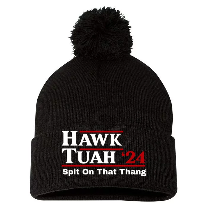 Hawk Tuah Funny Saying Pom Pom 12in Knit Beanie