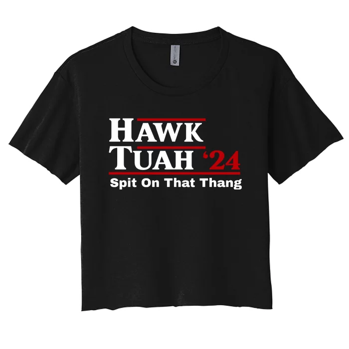 Hawk Tuah Funny Saying Women's Crop Top Tee