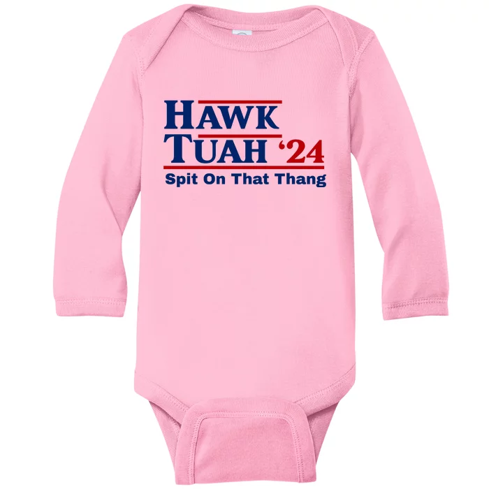 Hawk Tuah Funny Saying Baby Long Sleeve Bodysuit