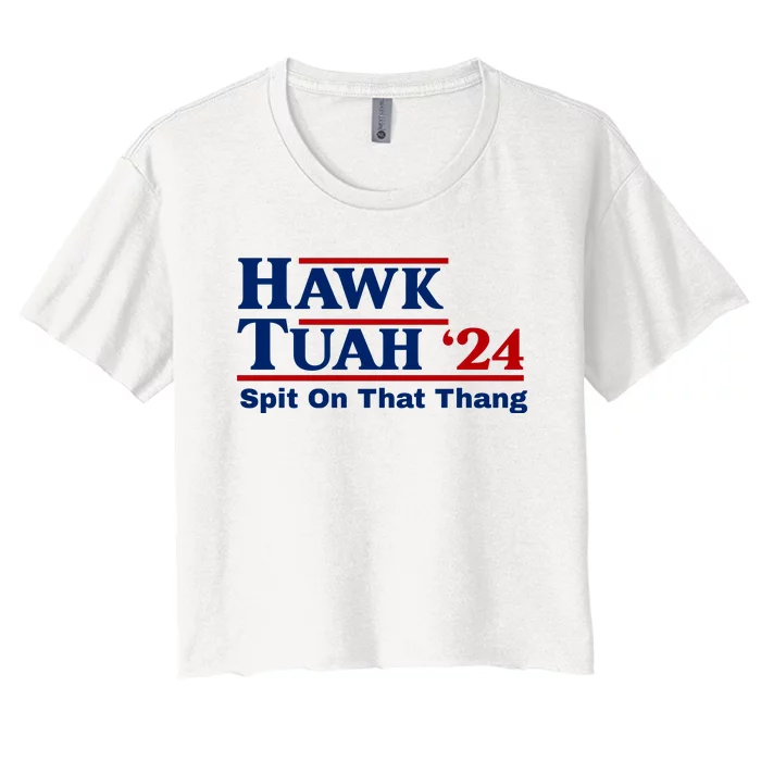 Hawk Tuah Funny Saying Women's Crop Top Tee