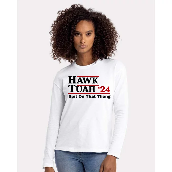 Hawk Tuah Funny Saying Womens Cotton Relaxed Long Sleeve T-Shirt