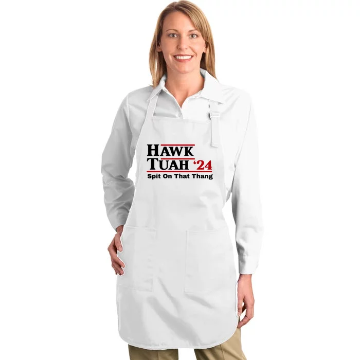 Hawk Tuah Funny Saying Full-Length Apron With Pocket