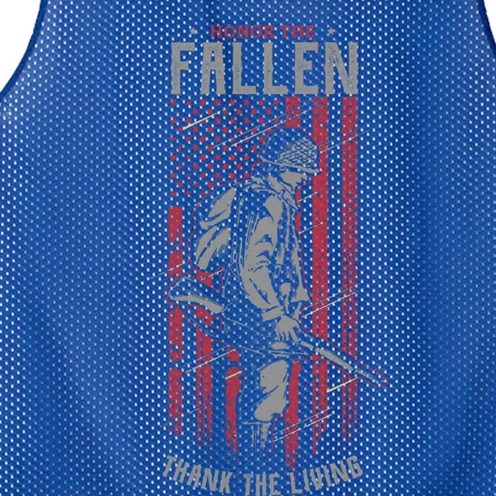 Honor The Fallen Thank The Living Memorial Day Veterans Cool Gift Mesh Reversible Basketball Jersey Tank