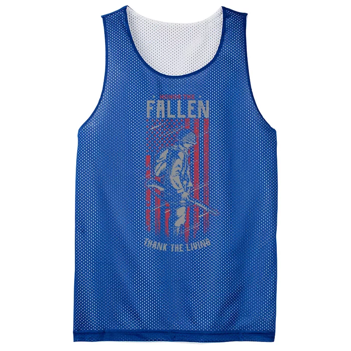 Honor The Fallen Thank The Living Memorial Day Veterans Cool Gift Mesh Reversible Basketball Jersey Tank