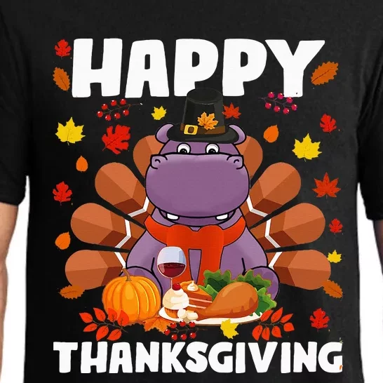 Happy Thanksgiving Funny Hippo Turkey Autumn Hippo Lover Pajama Set