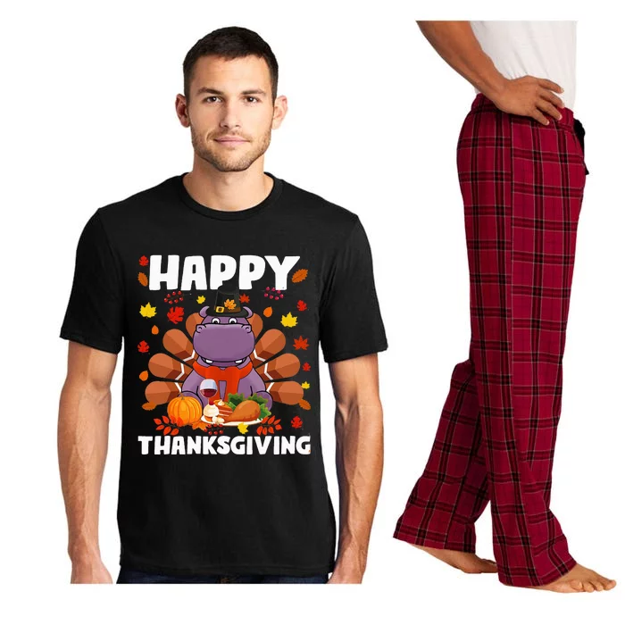 Happy Thanksgiving Funny Hippo Turkey Autumn Hippo Lover Pajama Set