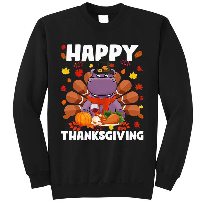 Happy Thanksgiving Funny Hippo Turkey Autumn Hippo Lover Tall Sweatshirt