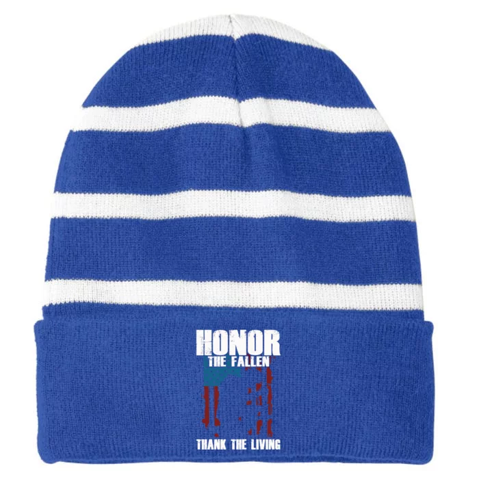 Honor The Fallen Usa Flag Military Veteran Support Gift Funny Gift Striped Beanie with Solid Band