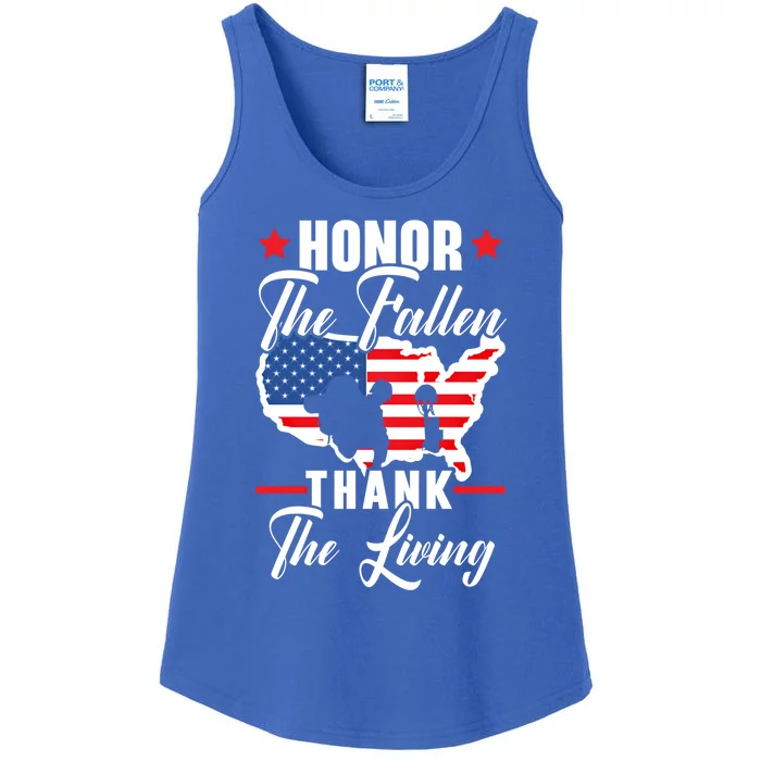 Honor The Fallen Thank The Living Usa American Memorial Day Funny Gift Ladies Essential Tank