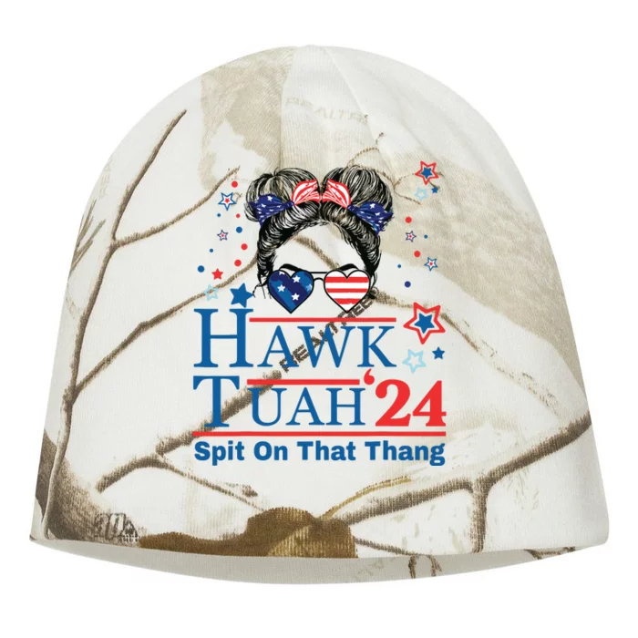 Hawk Tush Funny Messy Bun Hawk Tuah 24 Spit On That Thing Kati - Camo Knit Beanie