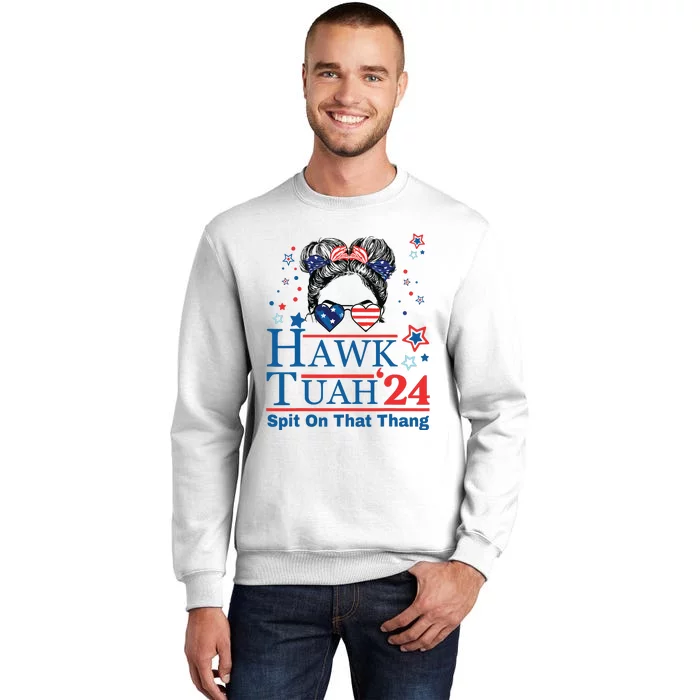 Hawk Tush Funny Messy Bun Hawk Tuah 24 Spit On That Thing Sweatshirt