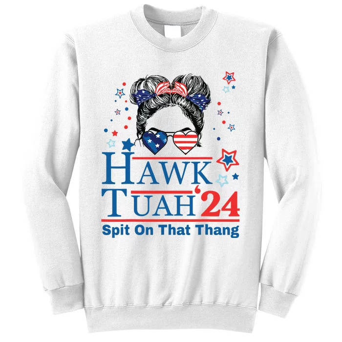 Hawk Tush Funny Messy Bun Hawk Tuah 24 Spit On That Thing Sweatshirt