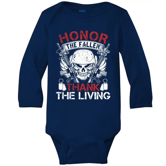 Honor The Fallen Thank The Living Veterans Day Gift Baby Long Sleeve Bodysuit