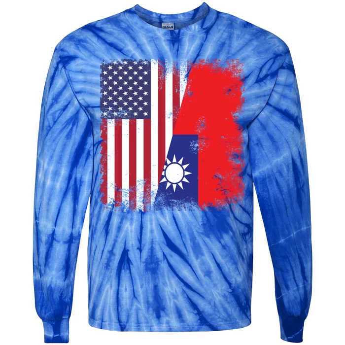 Half Taiwanese Flag Vintage Taiwan Usa Gift Great Gift Tie-Dye Long Sleeve Shirt