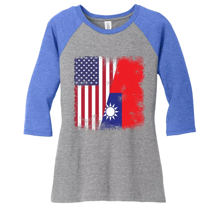 Half Taiwanese Flag Vintage Taiwan Usa Gift Great Gift Women's Tri-Blend 3/4-Sleeve Raglan Shirt