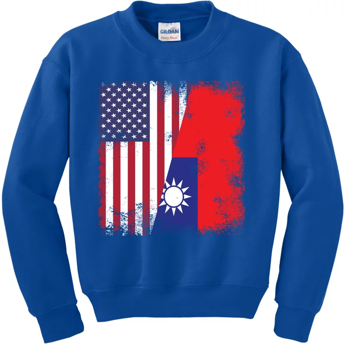 Half Taiwanese Flag Vintage Taiwan Usa Gift Great Gift Kids Sweatshirt