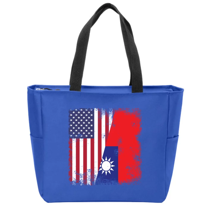 Half Taiwanese Flag Vintage Taiwan Usa Gift Great Gift Zip Tote Bag