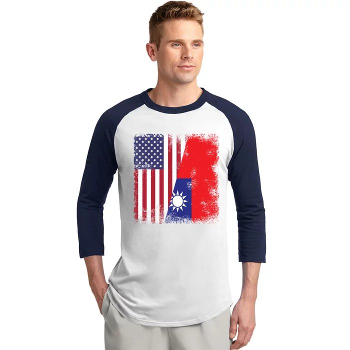 Half Taiwanese Flag Vintage Taiwan Usa Gift Great Gift Baseball Sleeve Shirt