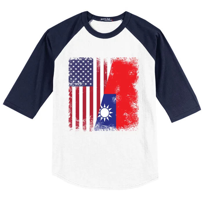 Half Taiwanese Flag Vintage Taiwan Usa Gift Great Gift Baseball Sleeve Shirt