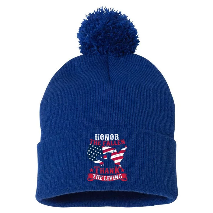 Honor The Fallen Thank The Living Proudly Support Our Troops Meaningful Gift Pom Pom 12in Knit Beanie