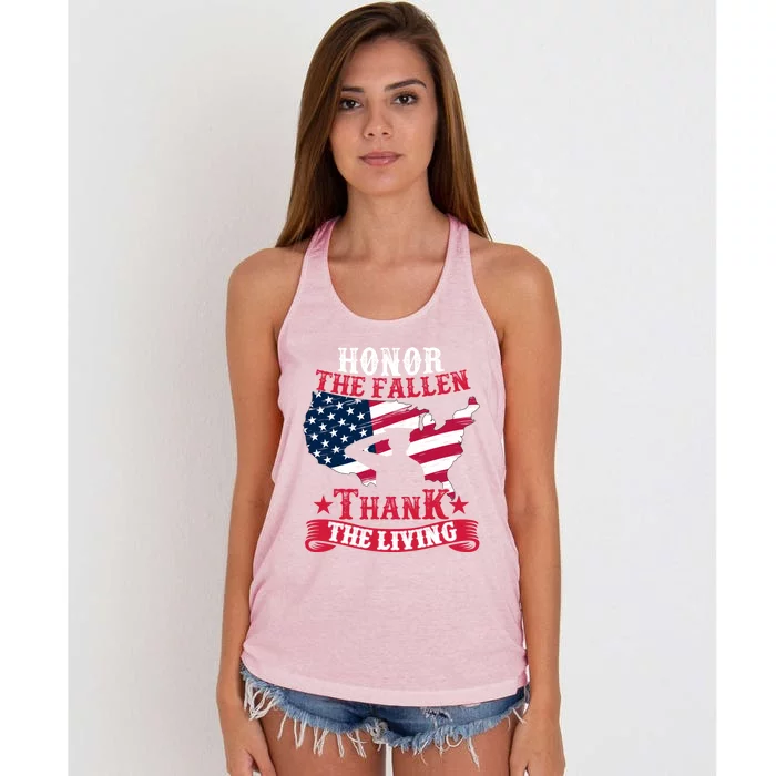 Honor The Fallen Thank The Living Proudly Support Our Troops Meaningful Gift Women's Knotted Racerback Tank