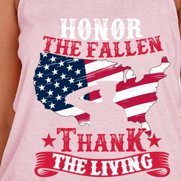 Honor The Fallen Thank The Living Proudly Support Our Troops Meaningful Gift Women's Knotted Racerback Tank